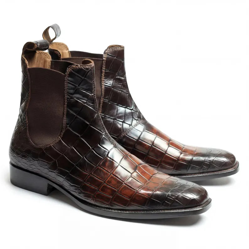 Alligator Chelsea Boots Men's Leather Dress Shoes.