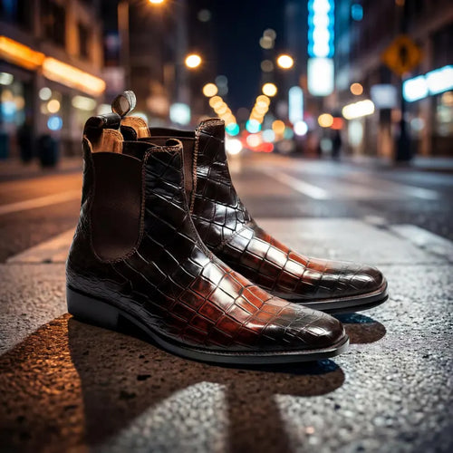 Alligator Chelsea Boots Men's Leather Dress Shoes.