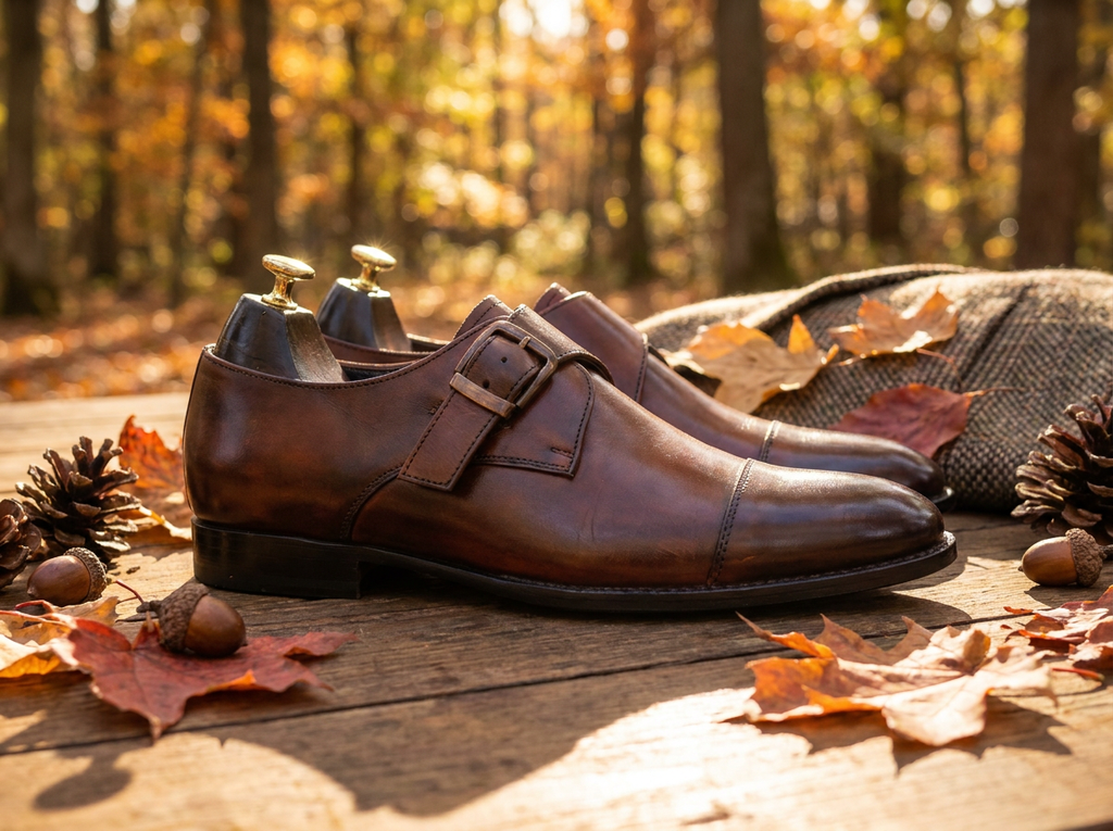 Handmade Leather Cap Toe Monk Strap Shoes