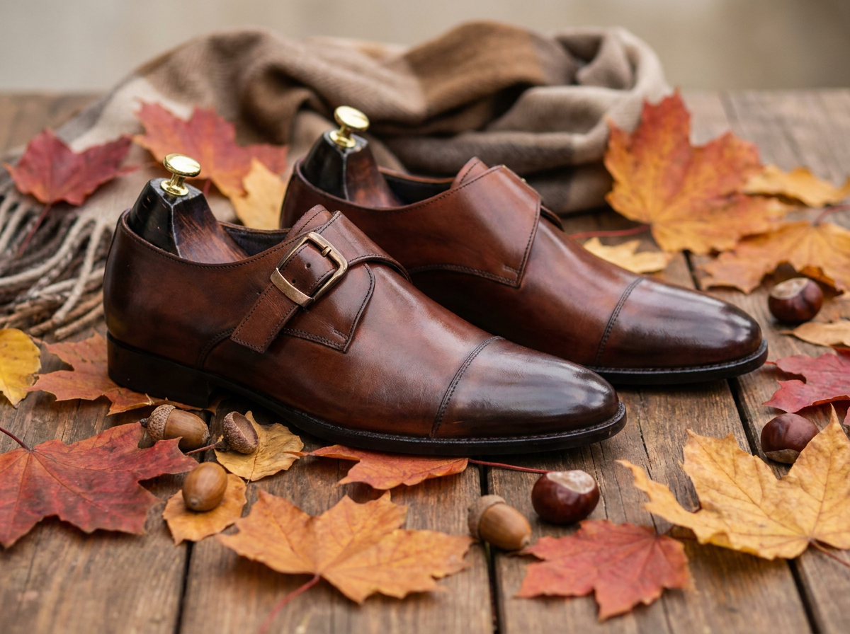 Handmade Leather Cap Toe Monk Strap Shoes