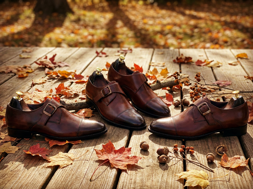 Handmade Leather Cap Toe Monk Strap Shoes