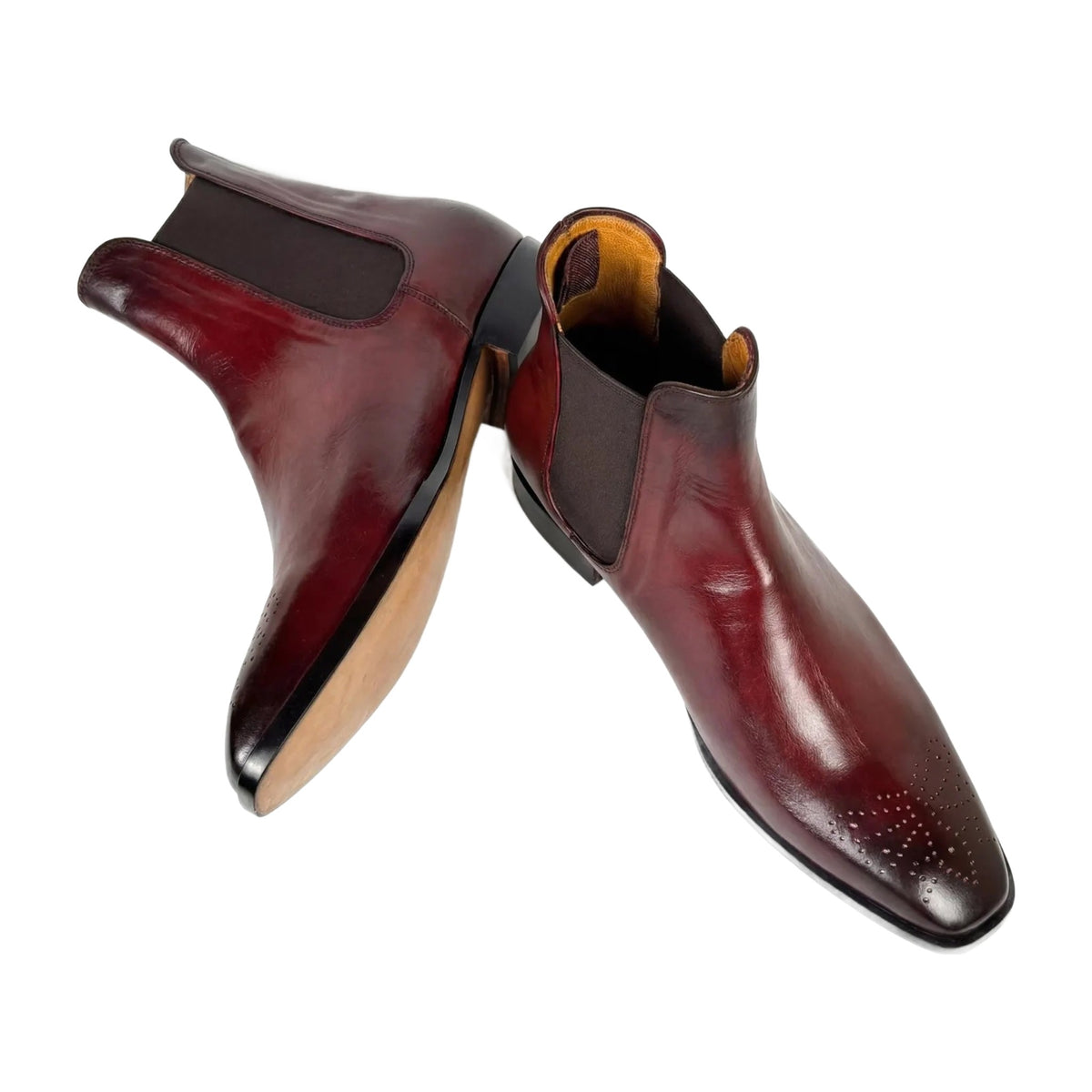 Burgundy Leather Brogue Chelsea Boots