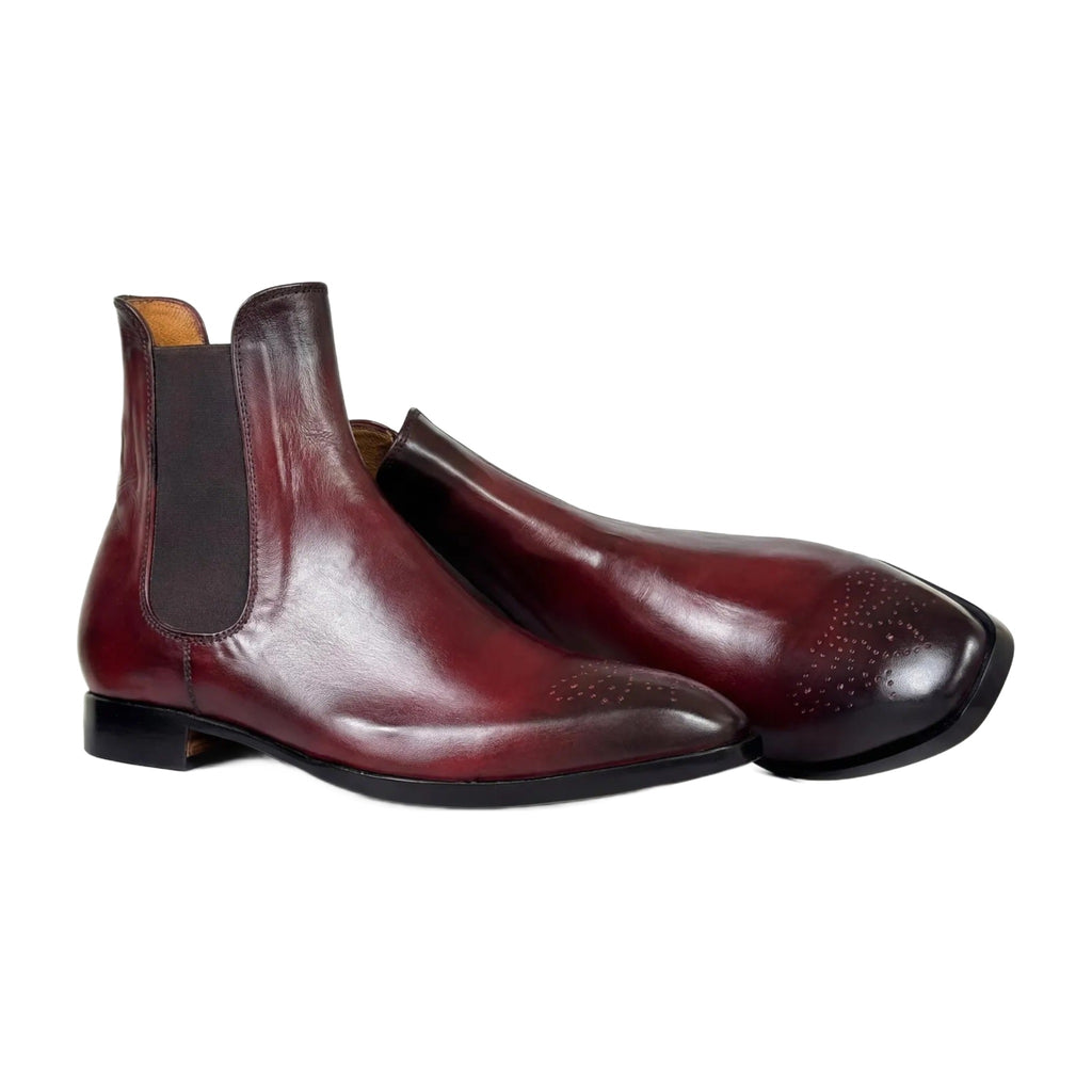 Burgundy Leather Brogue Chelsea Boots