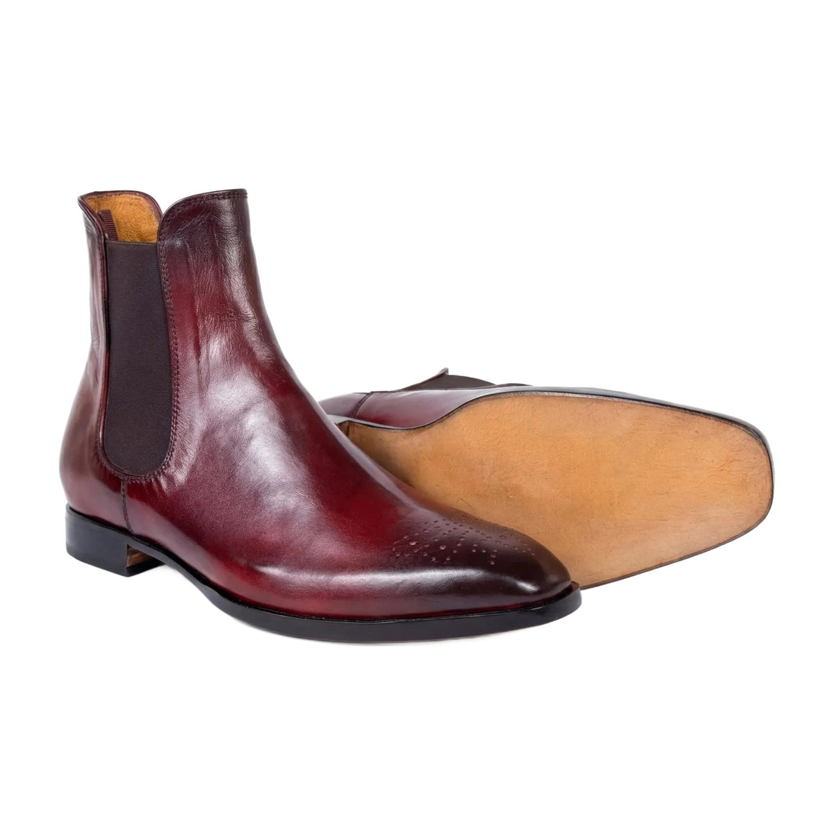 Burgundy Leather Brogue Chelsea Boots