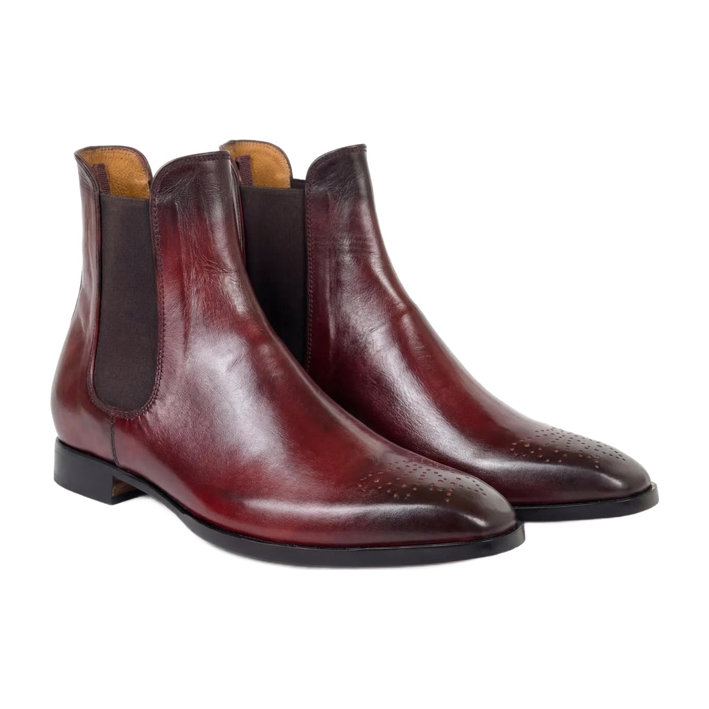 Burgundy Leather Brogue Chelsea Boots