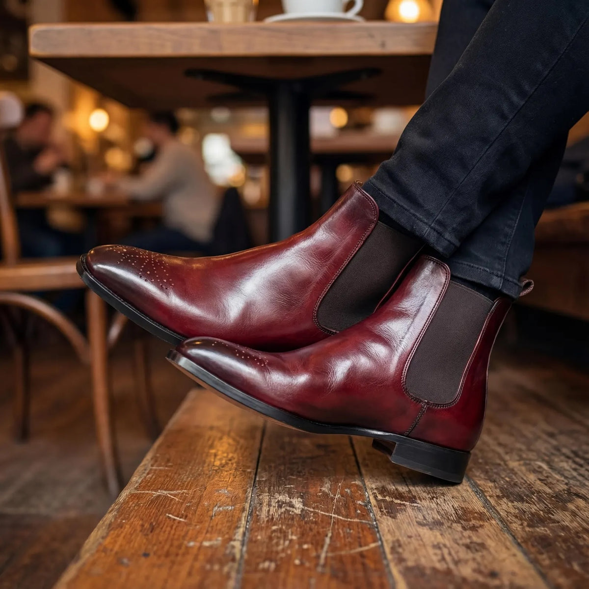 Burgundy Leather Brogue Chelsea Boots