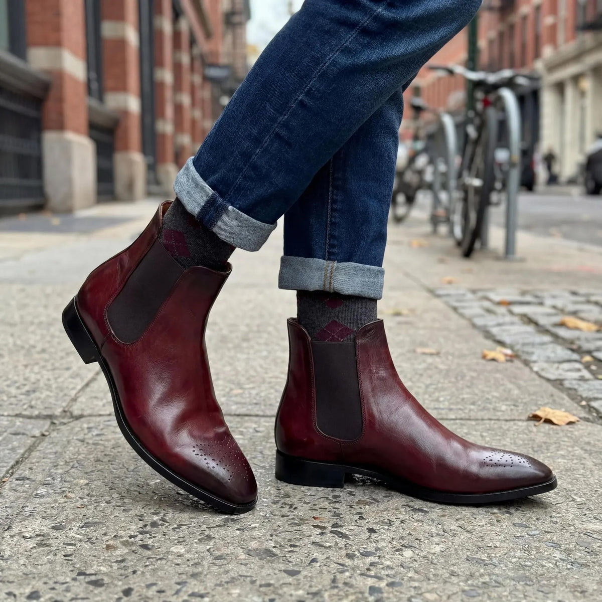 Burgundy Leather Brogue Chelsea Boots