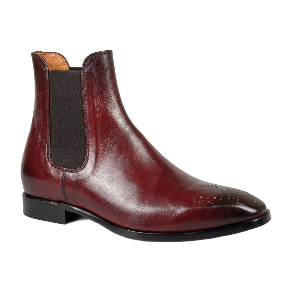 Burgundy Leather Brogue Chelsea Boots