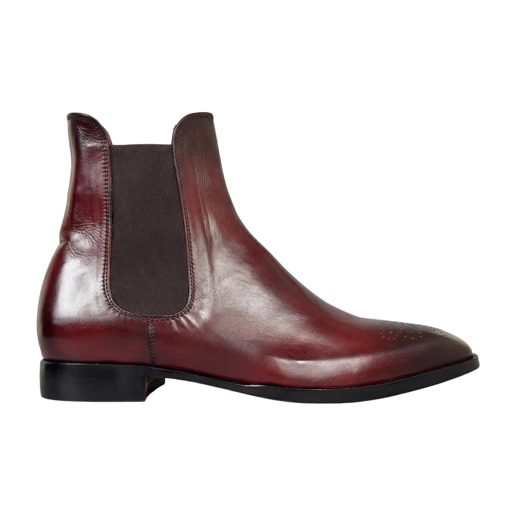 Burgundy Leather Brogue Chelsea Boots