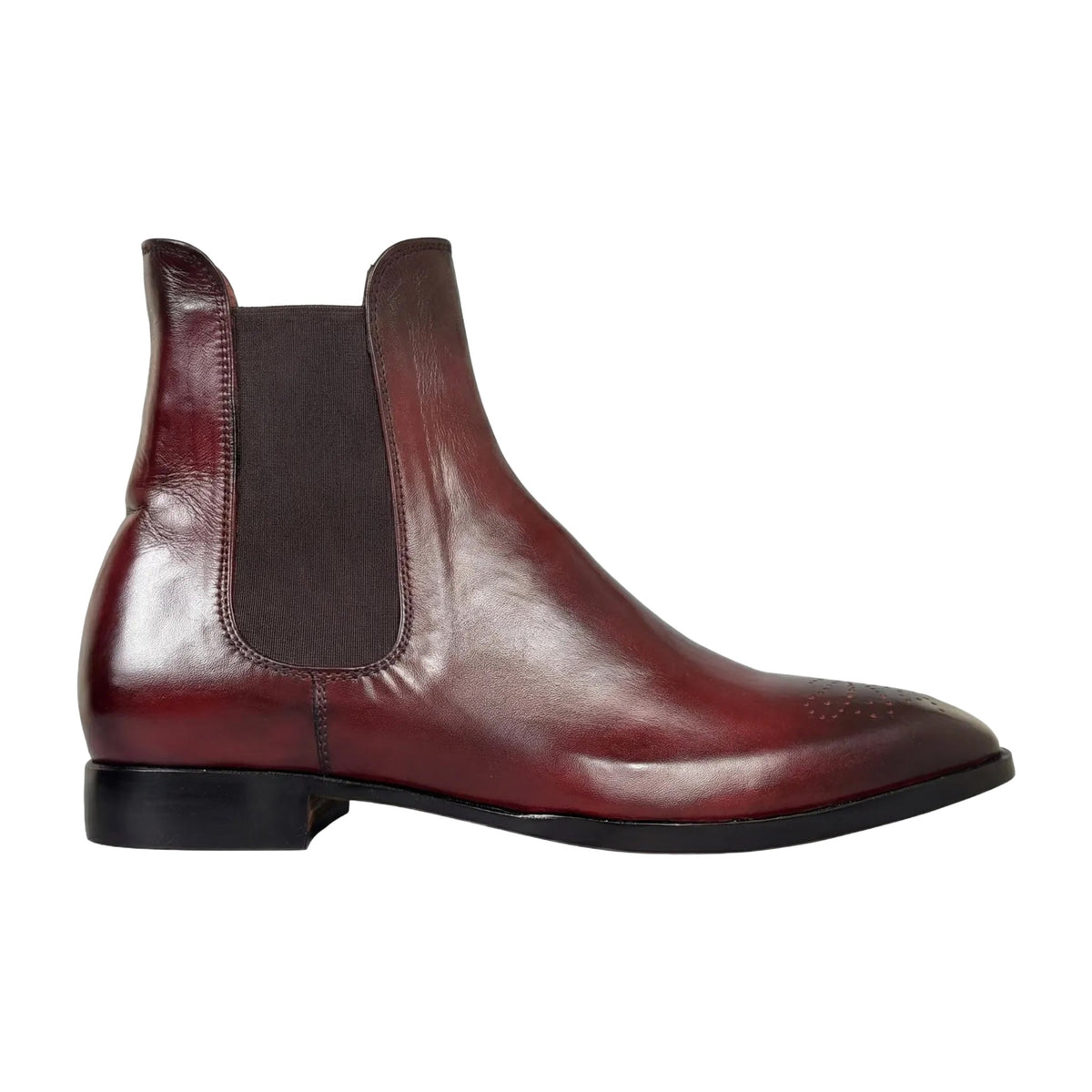 Burgundy Leather Brogue Chelsea Boots