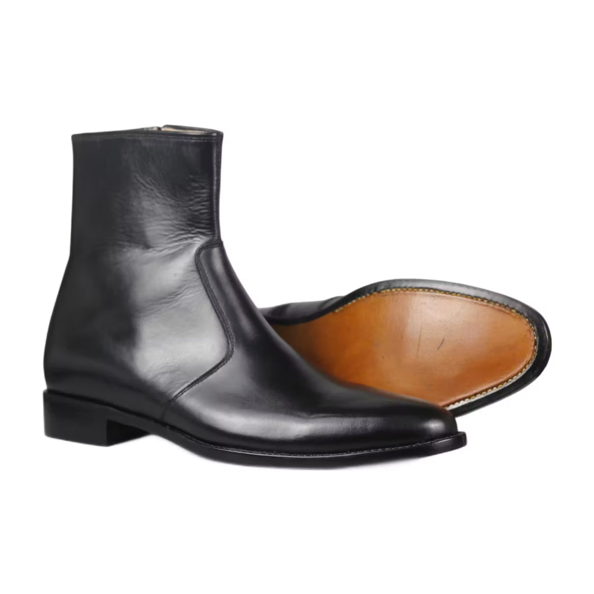Handmade Leather Ankle Boots: Men's Zipper Dress Boots