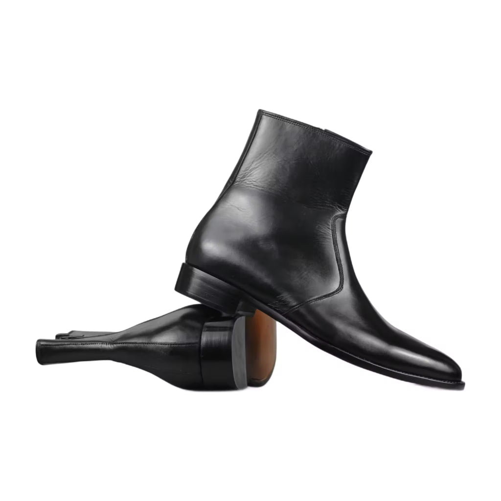 Handmade Leather Ankle Boots: Men's Zipper Dress Boots