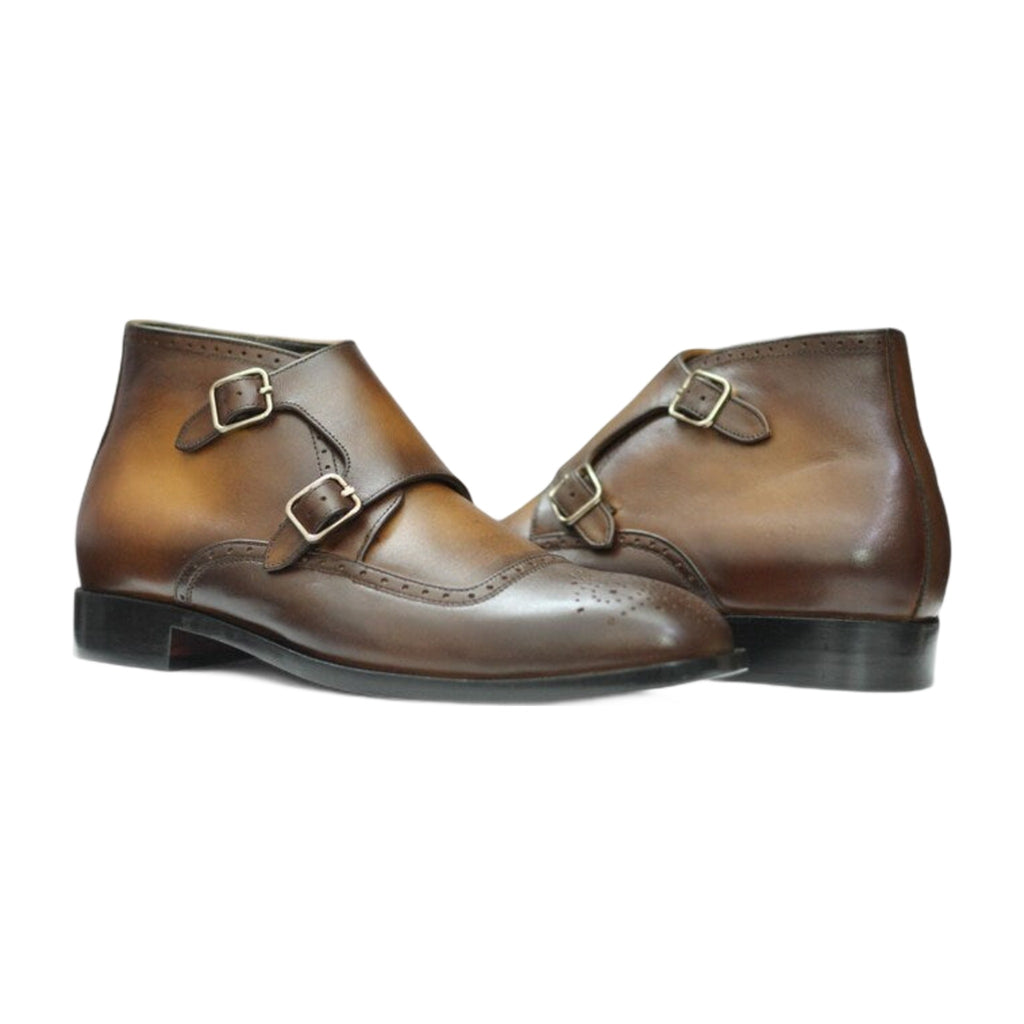 Handmade Leather Brogue Double Monk Strap Boots