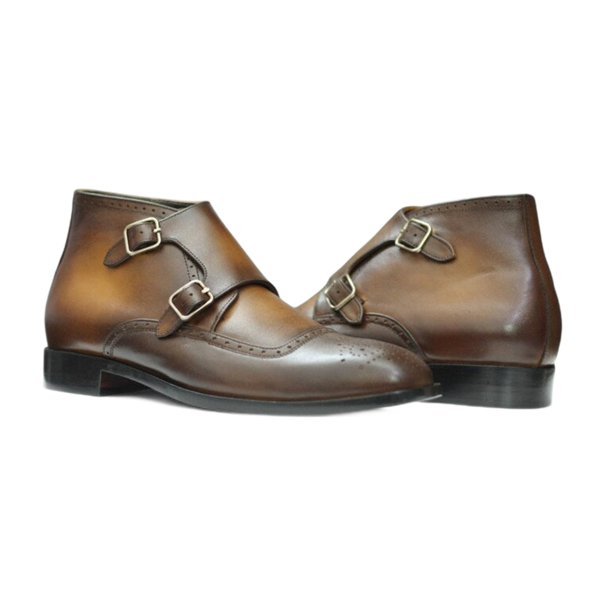 Handmade Leather Brogue Double Monk Strap Boots
