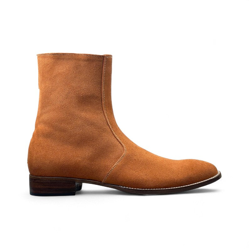 Handmade Suede Leather Zipper Ankle-High Boots