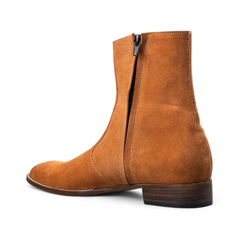 Handmade Suede Leather Zipper Ankle-High Boots
