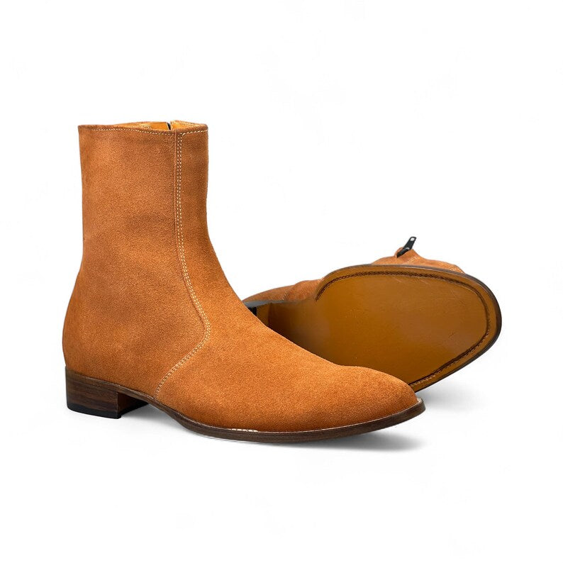 Handmade Suede Leather Zipper Ankle-High Boots