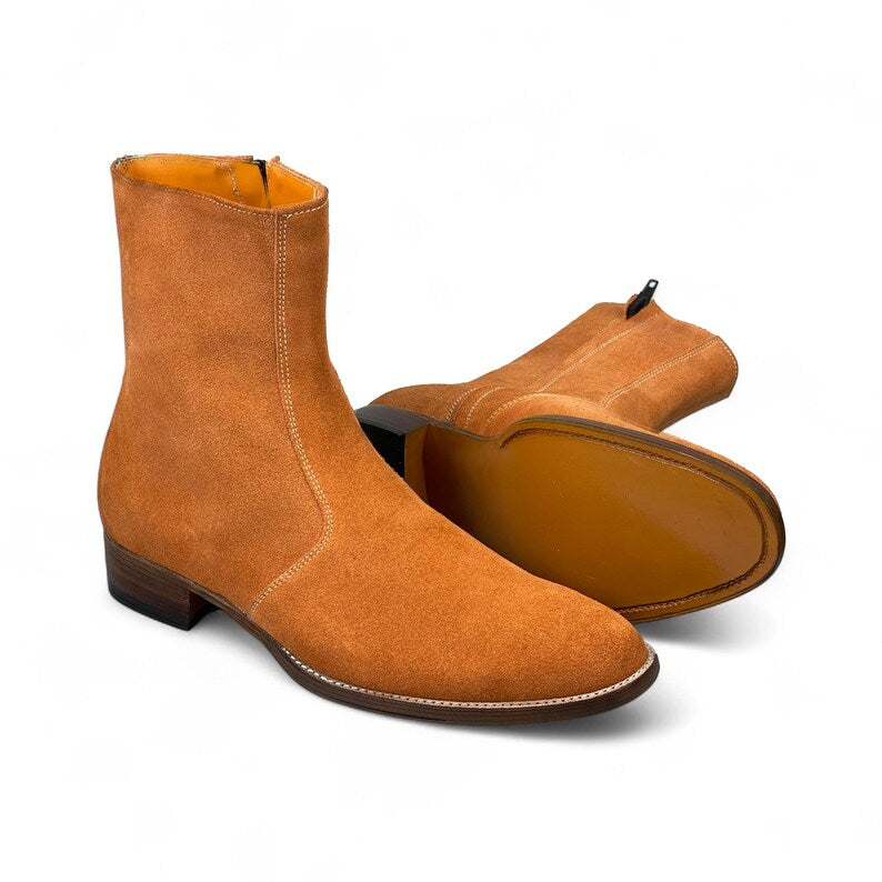 Handmade Suede Leather Zipper Ankle-High Boots