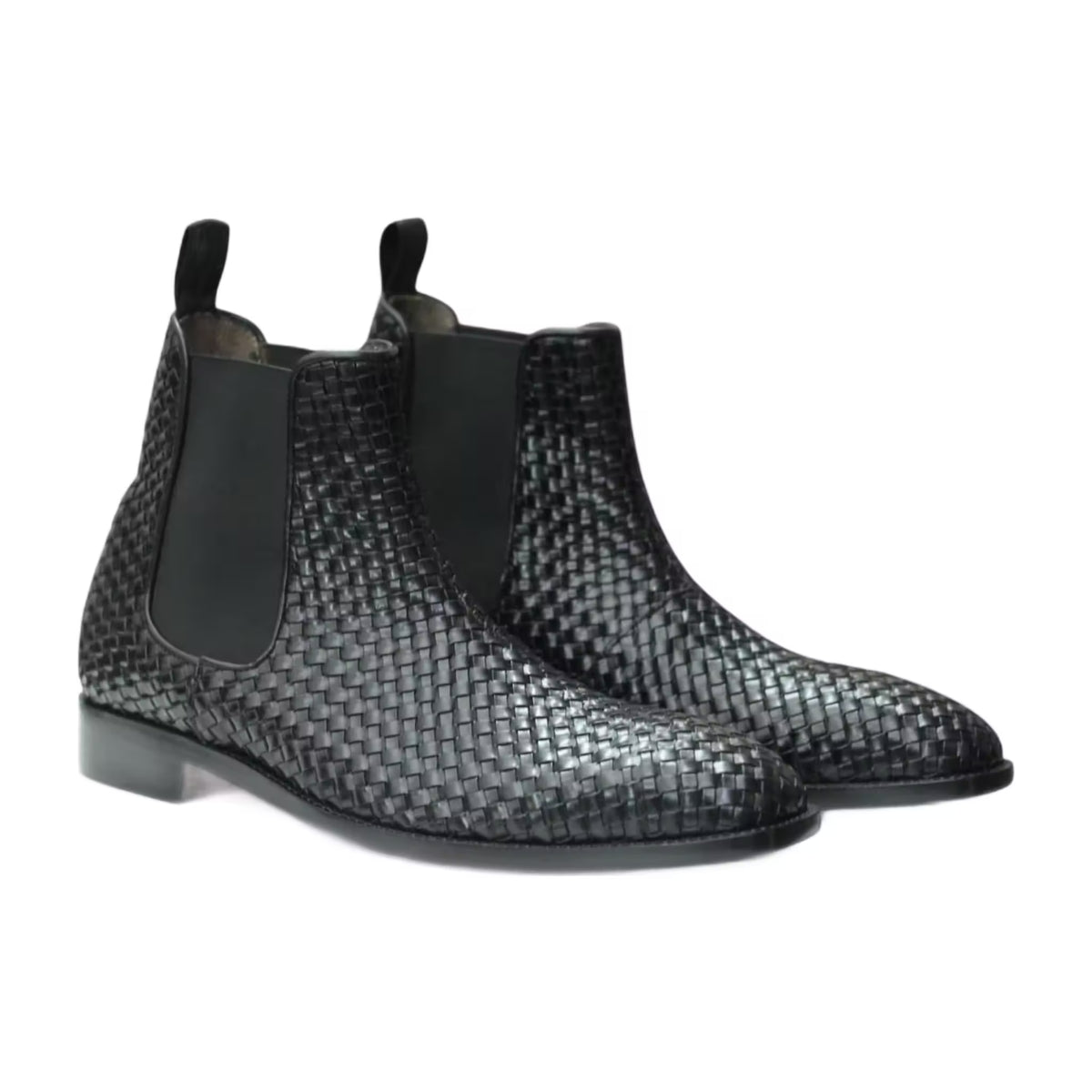 Handmade Full Grain Woven Leather Chelsea Boots