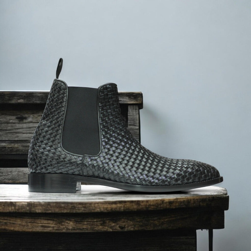 Handmade Full Grain Woven Leather Chelsea Boots