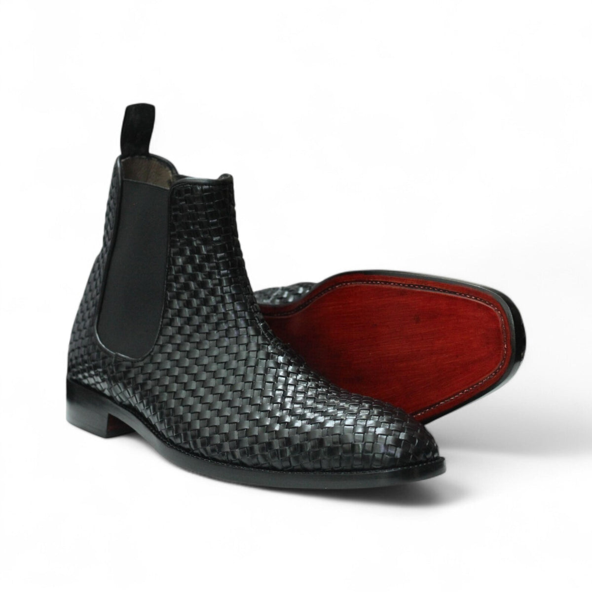 Handmade Full Grain Woven Leather Chelsea Boots