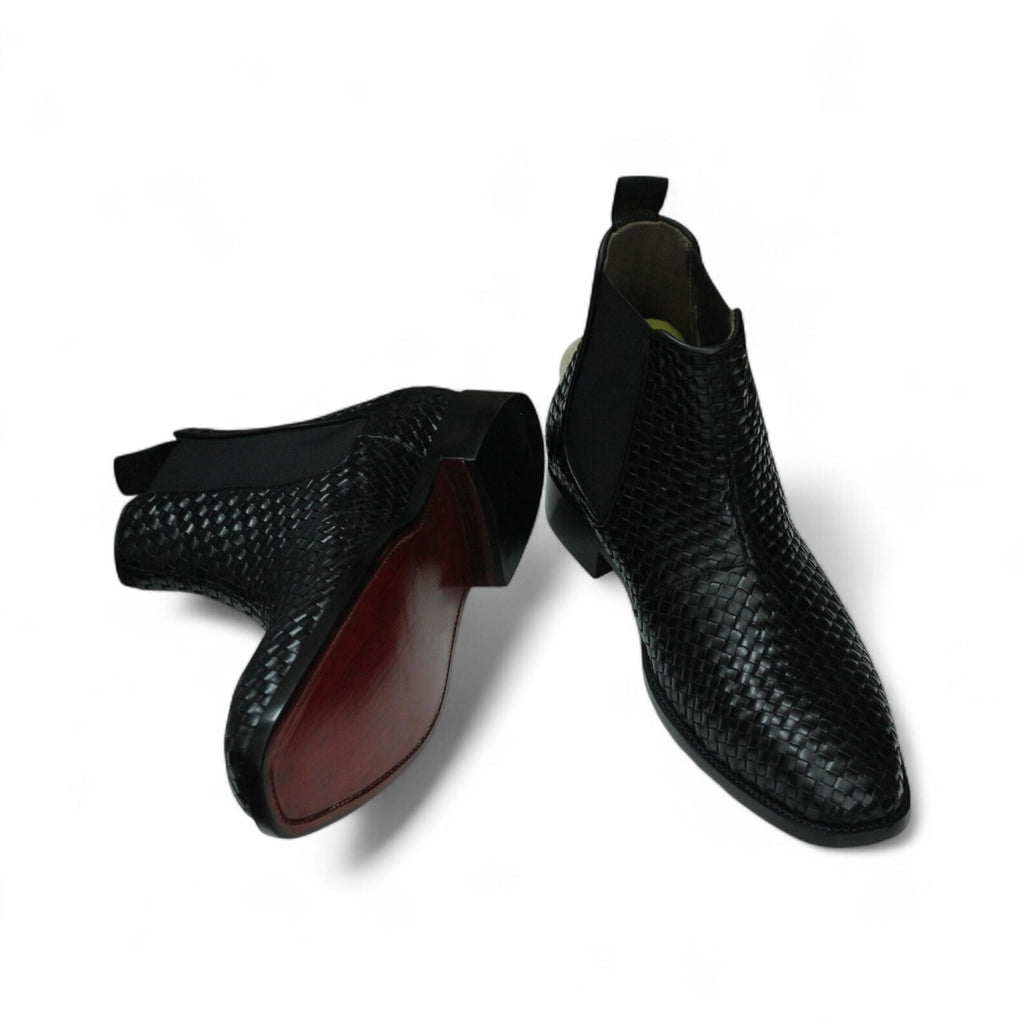 Handmade Full Grain Woven Leather Chelsea Boots