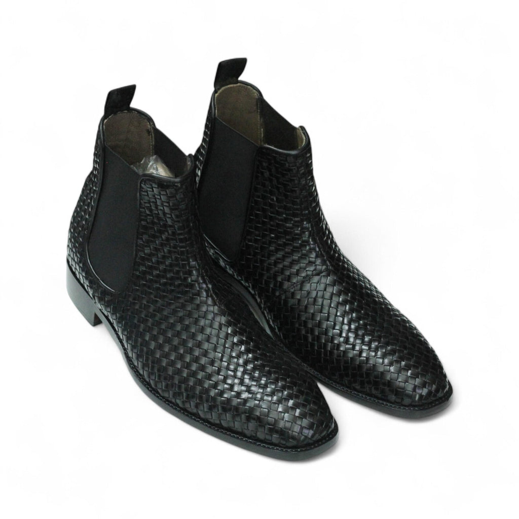 Handmade Full Grain Woven Leather Chelsea Boots