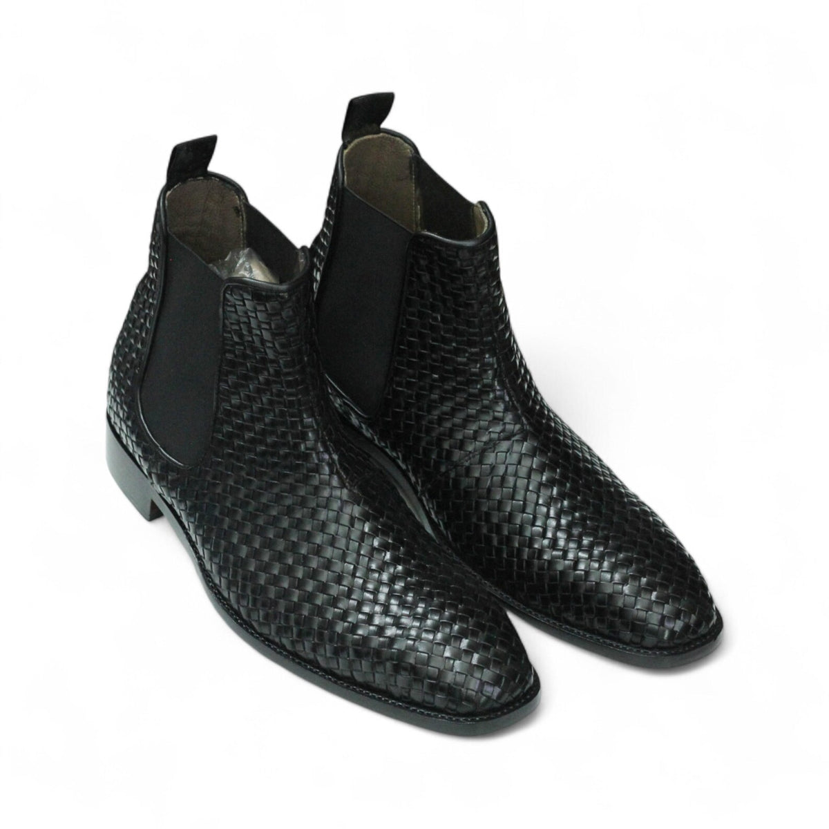 Handmade Full Grain Woven Leather Chelsea Boots