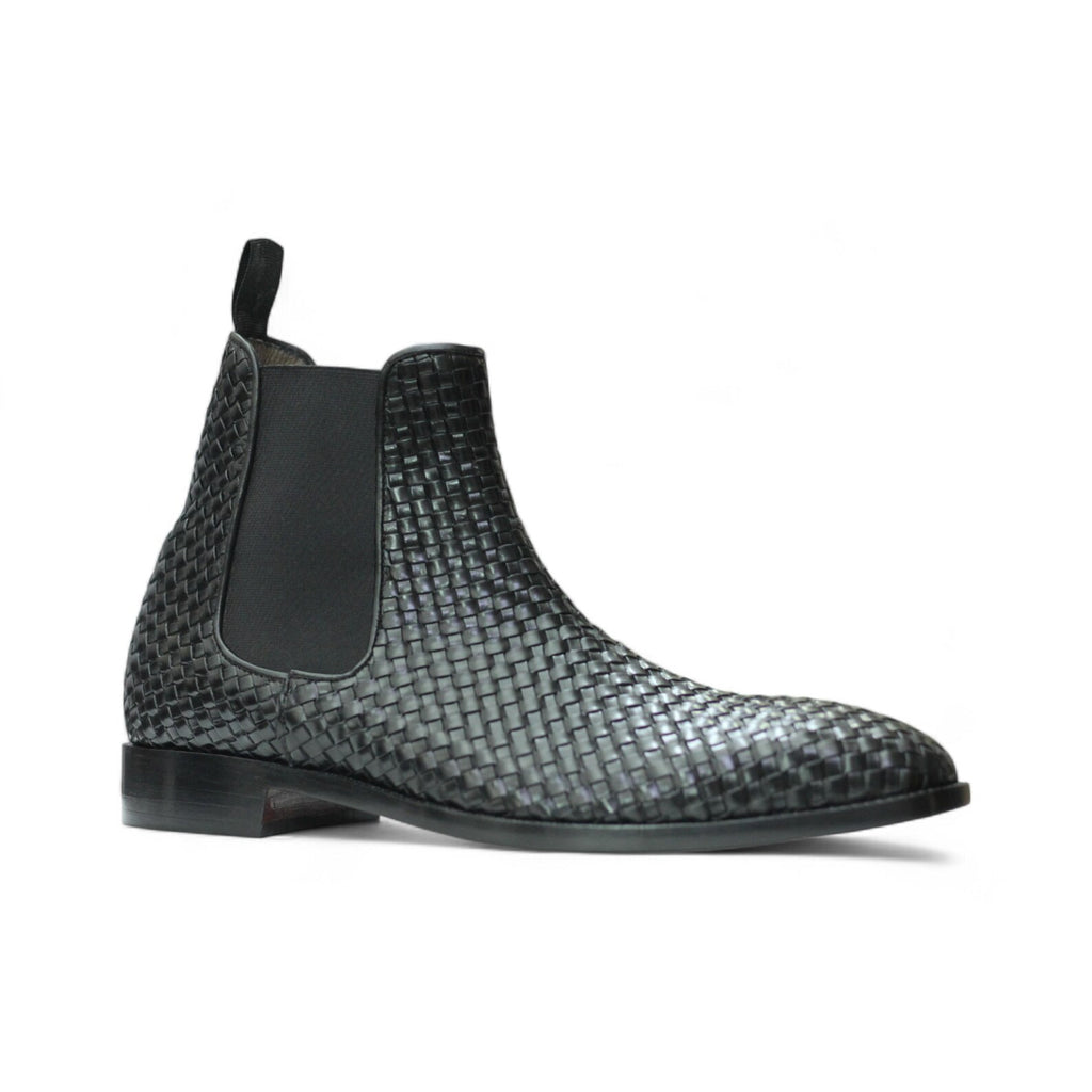 Handmade Full Grain Woven Leather Chelsea Boots