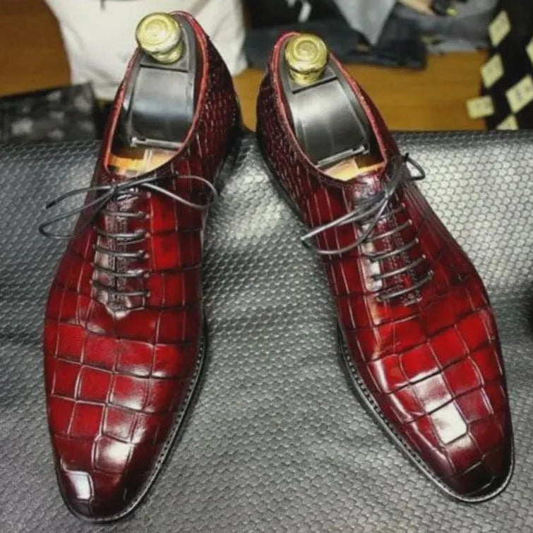 Handmade Alligator Print Leather Oxford Shoes
