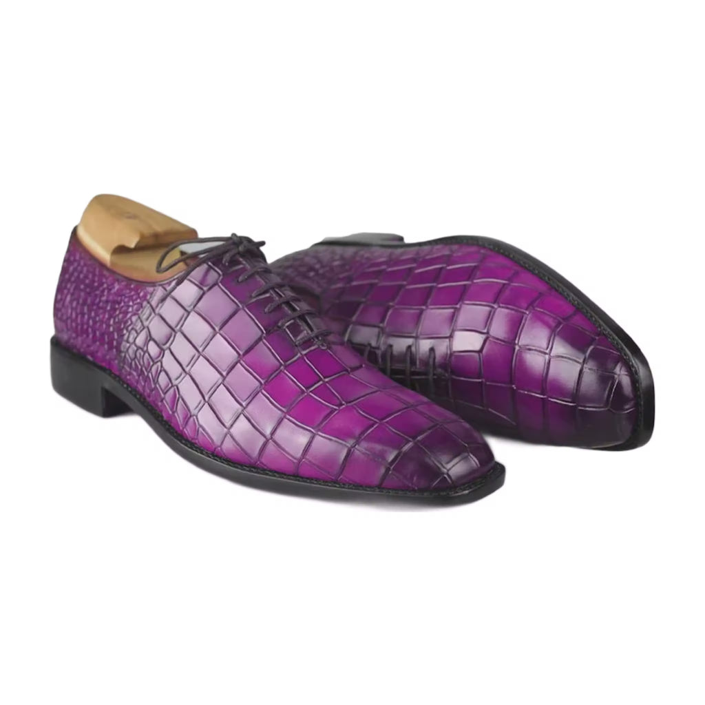 Handmade Alligator Print Leather Oxford Shoes