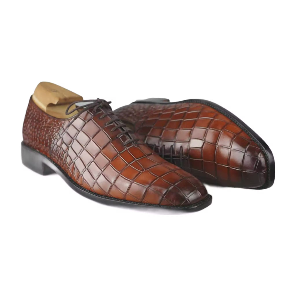 Handmade Alligator Print Leather Oxford Shoes