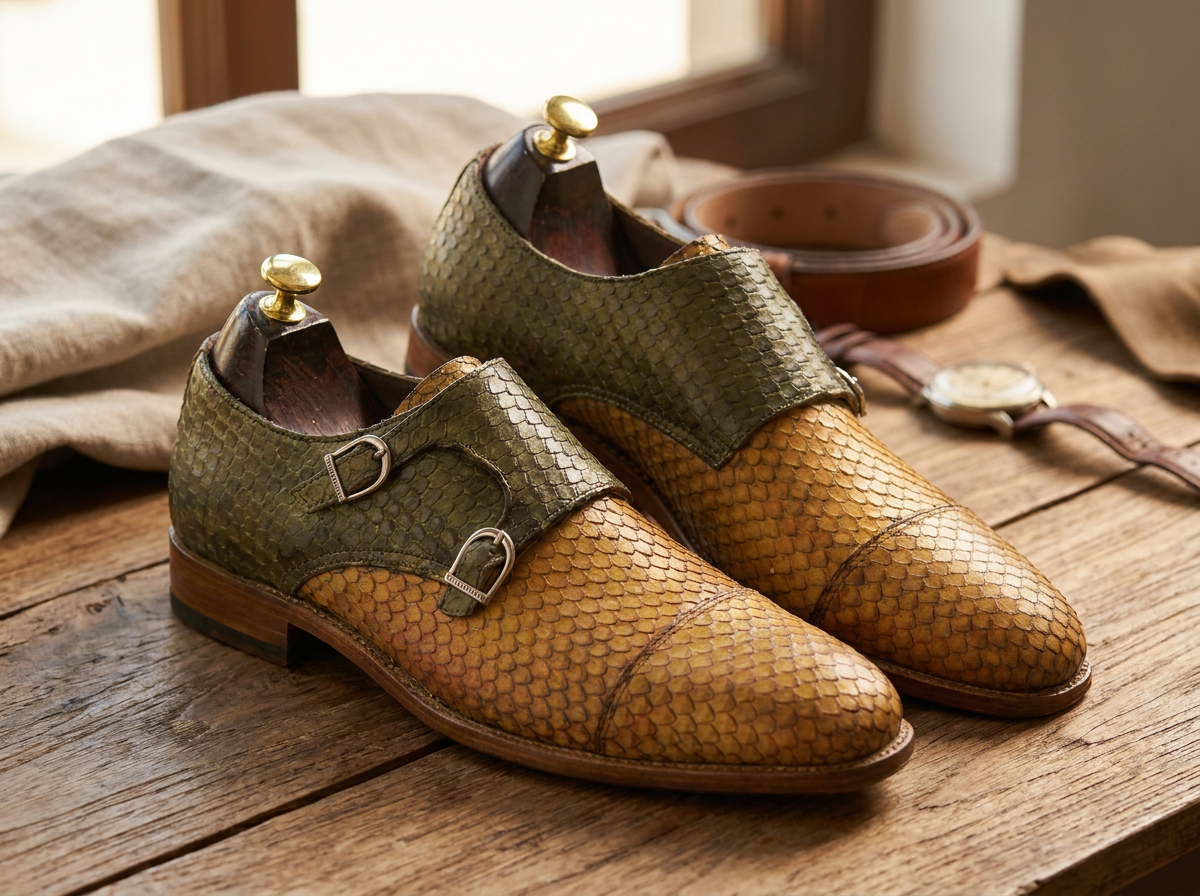 Handmade Two-Tone Leather Double Monk Strap Shoes