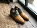 Handmade Two-Tone Leather Double Monk Strap Shoes