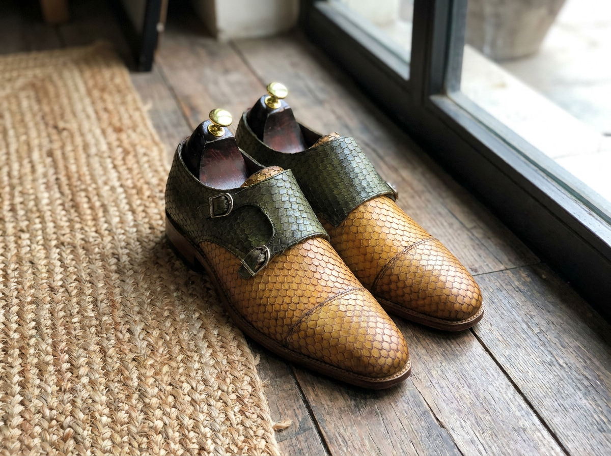 Handmade Two-Tone Leather Double Monk Strap Shoes