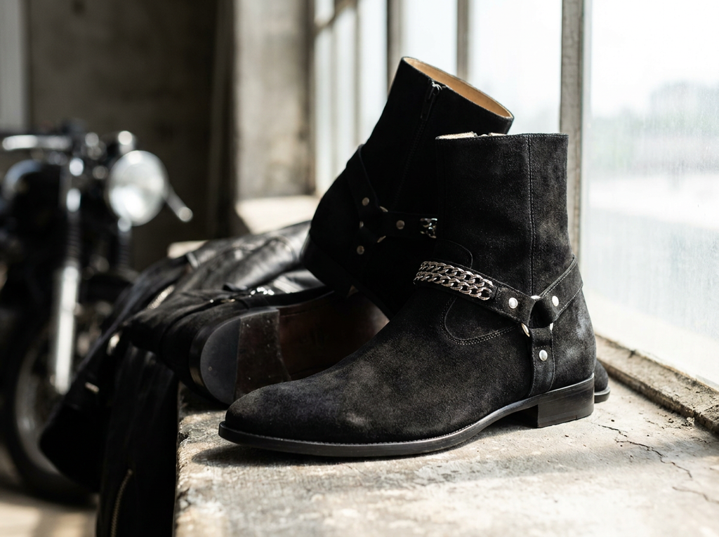 Handmade Suede Harness Boots
