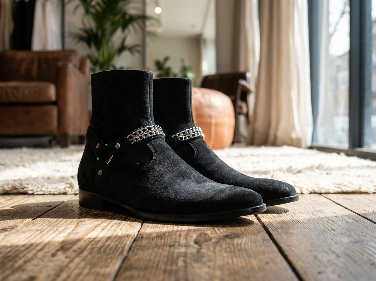 Handmade Suede Harness Boots