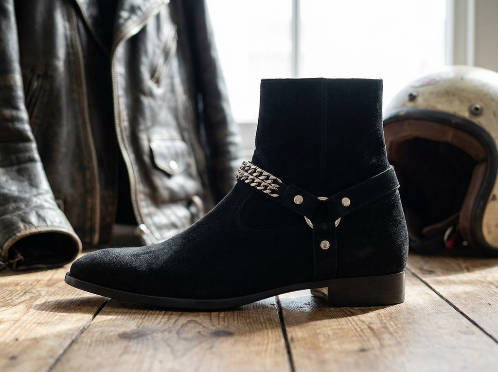 Handmade Suede Harness Boots