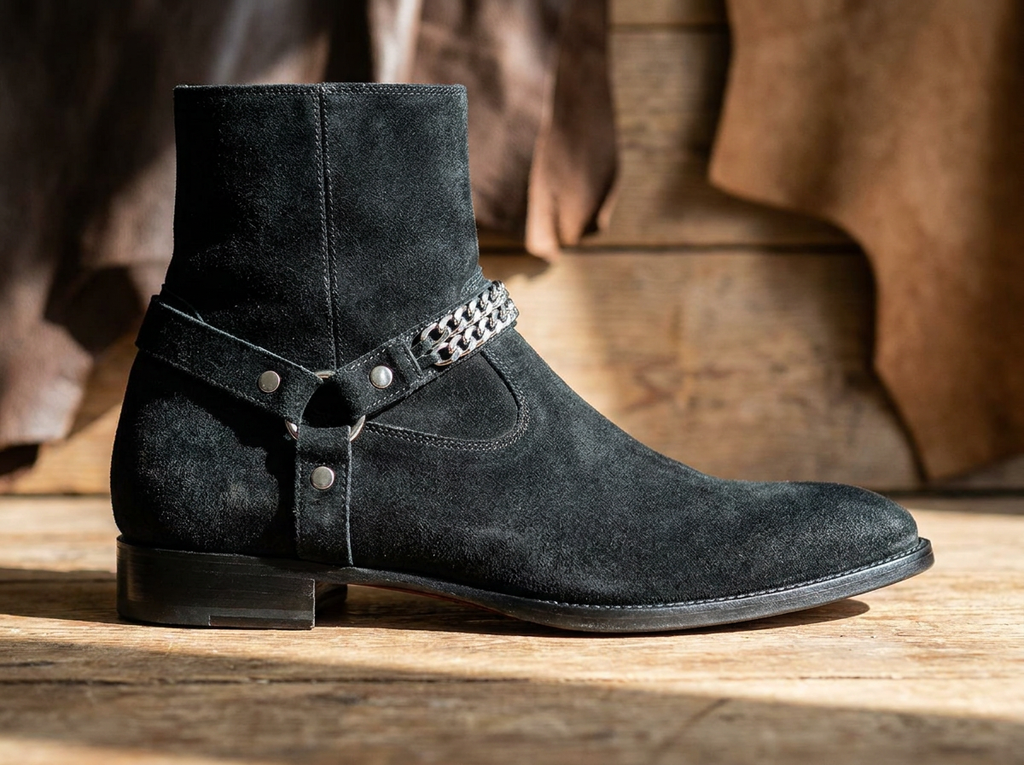 Handmade Suede Harness Boots