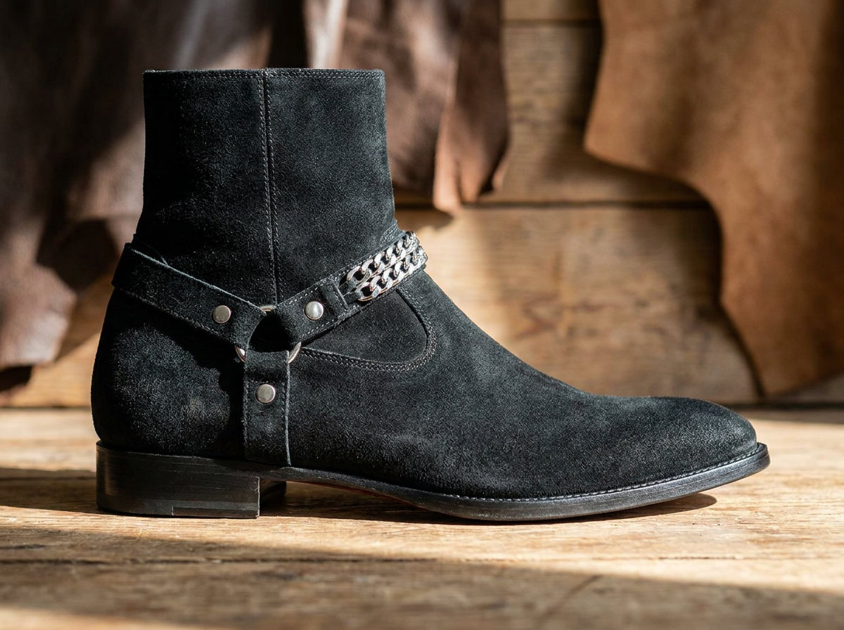 Handmade Suede Harness Boots