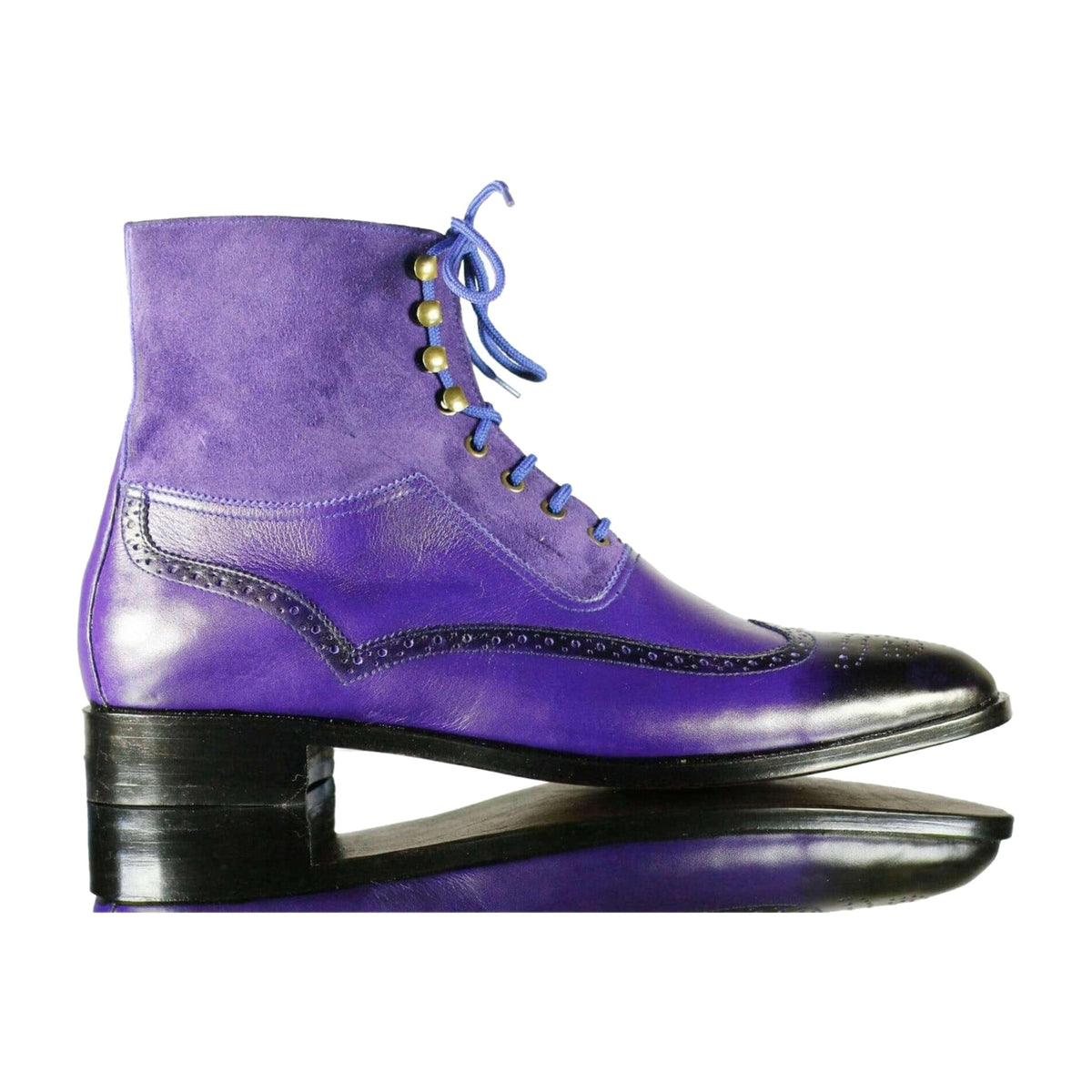 Handmade Purple Suede & Leather Lace-Up Boots