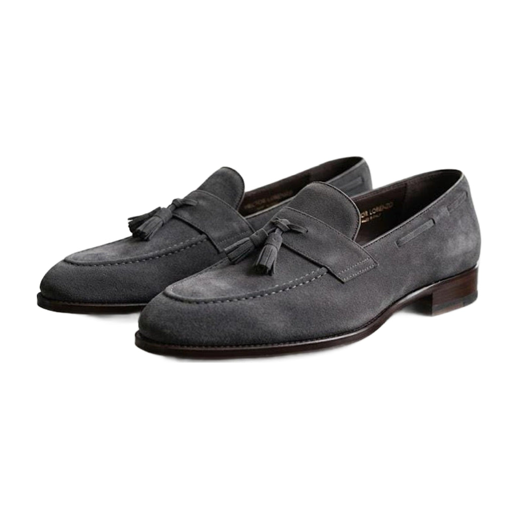 Handmade Charcoal Grey Suede Penny Loafers