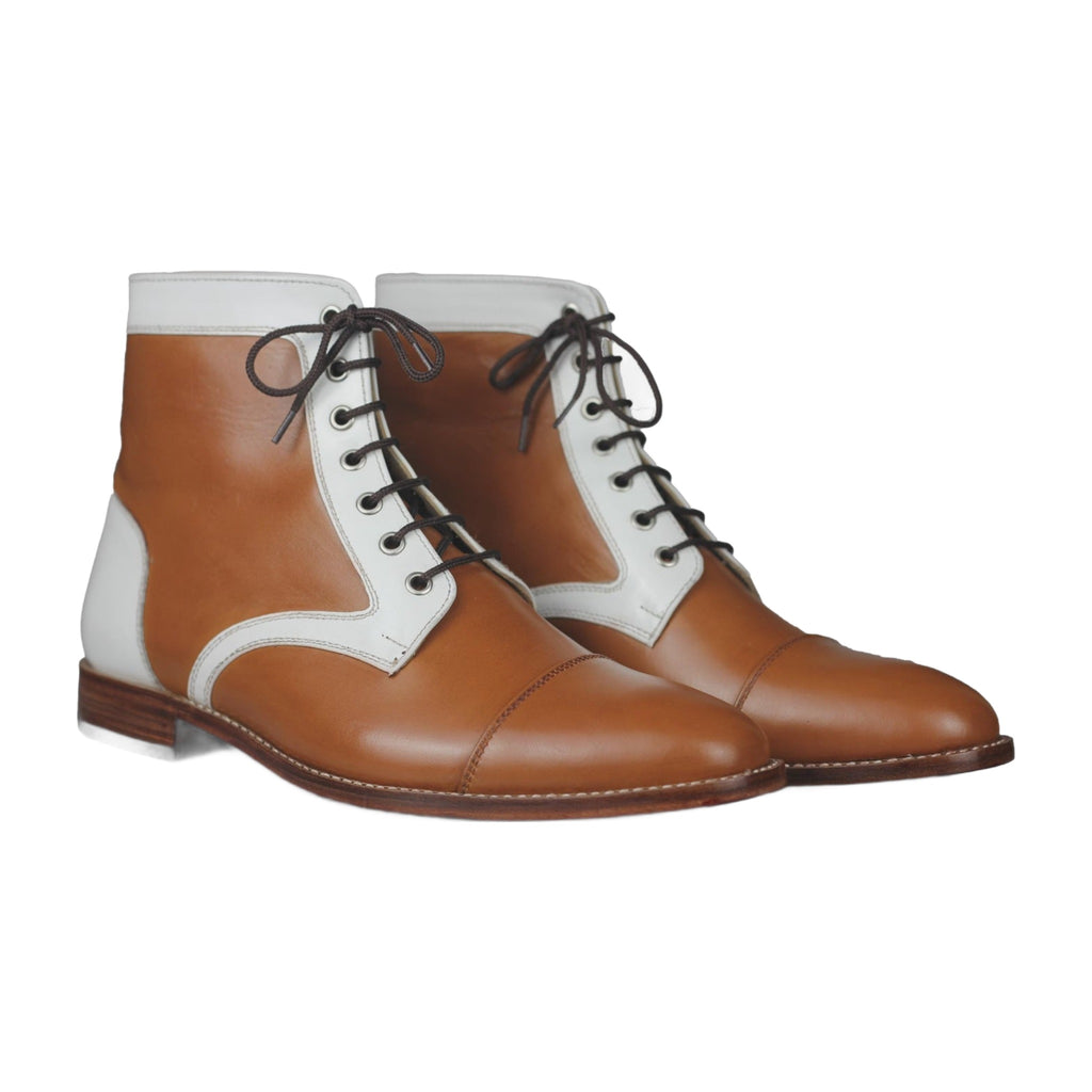 Handmade Two-Tone Brown & Black Cap-Toe Boots