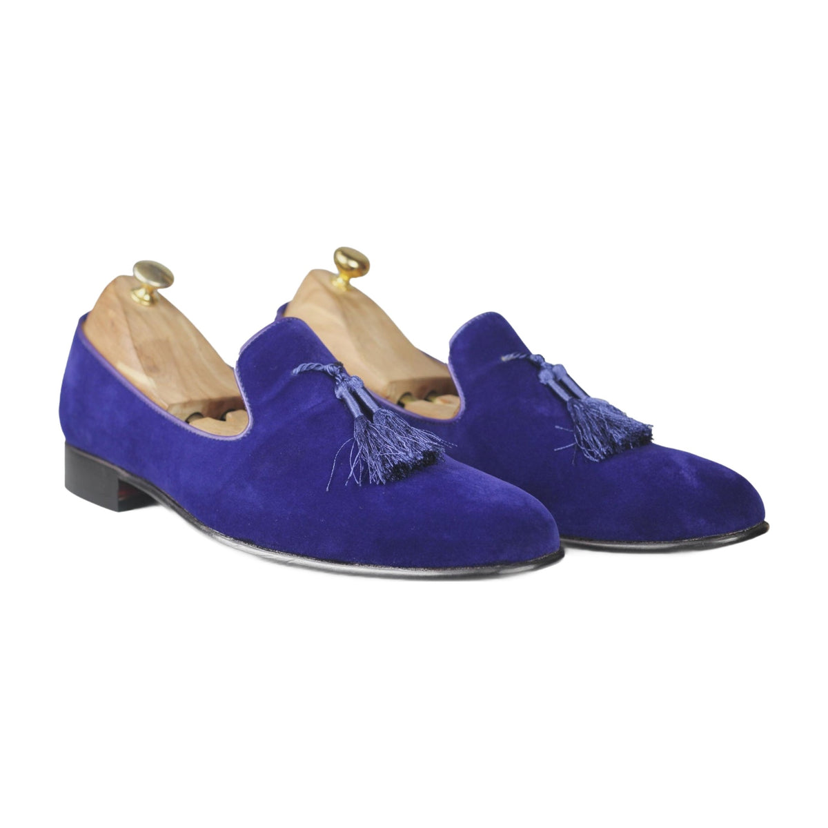 Handmade Blue Velvet Tassel Loafers