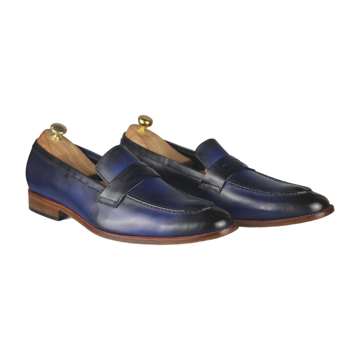 Handmade Navy Leather Penny Loafers