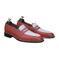 Handmade Two-Tone Maroon & White Alligator Print Penny Loafers