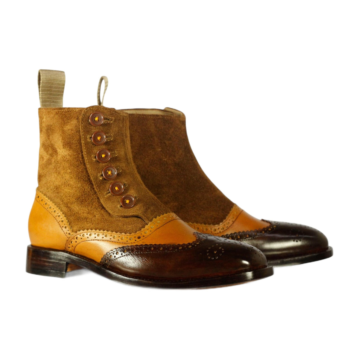 Handmade Brown Leather & Suede Wingtip Button Boots