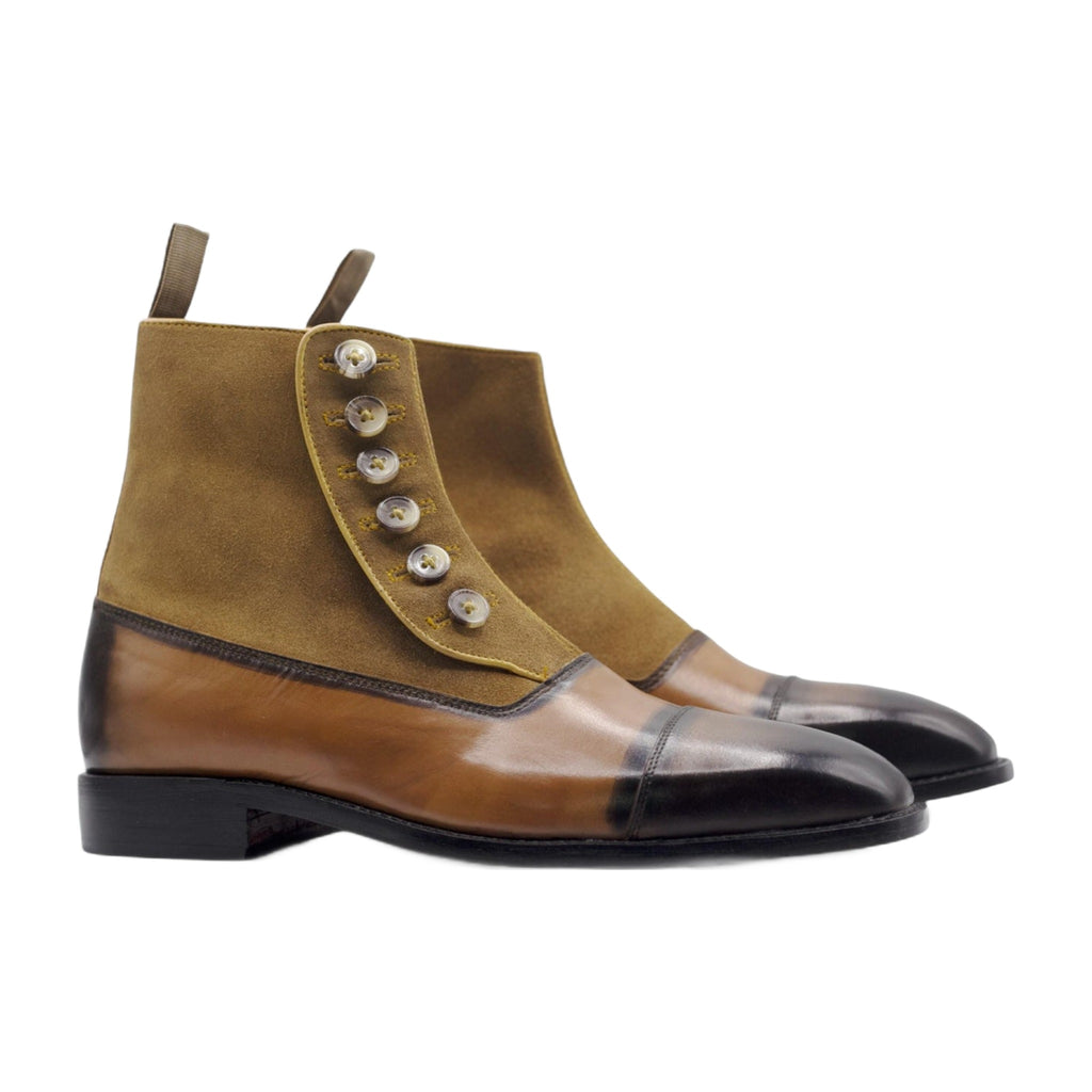 Handmade Brown Leather & Suede Button-Up Boots