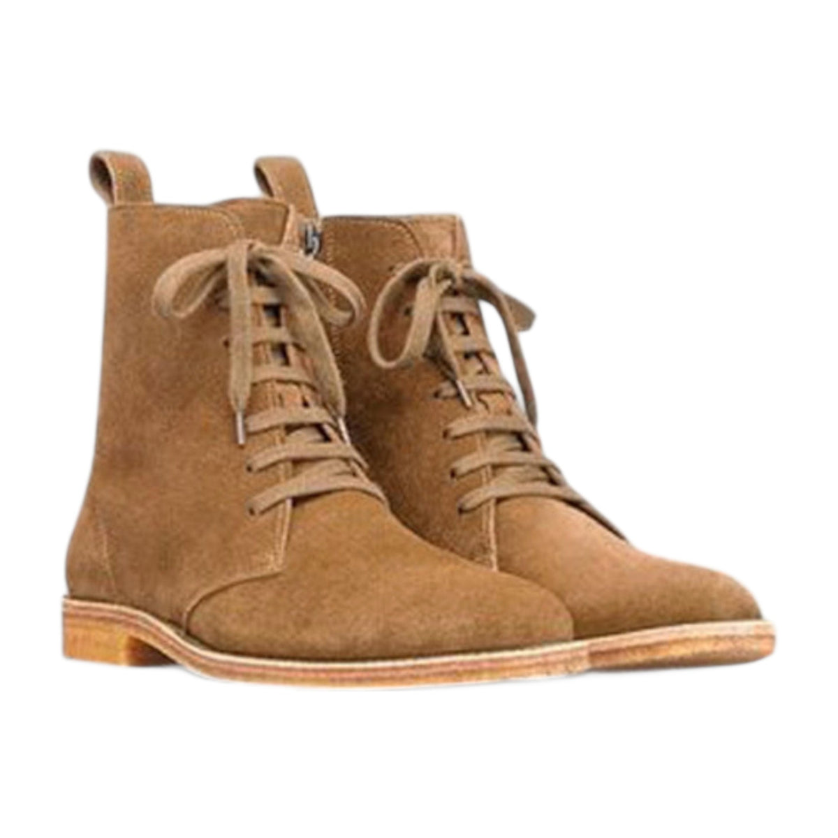 Handmade Camel Leather Lace-Up Side-Zip Boots