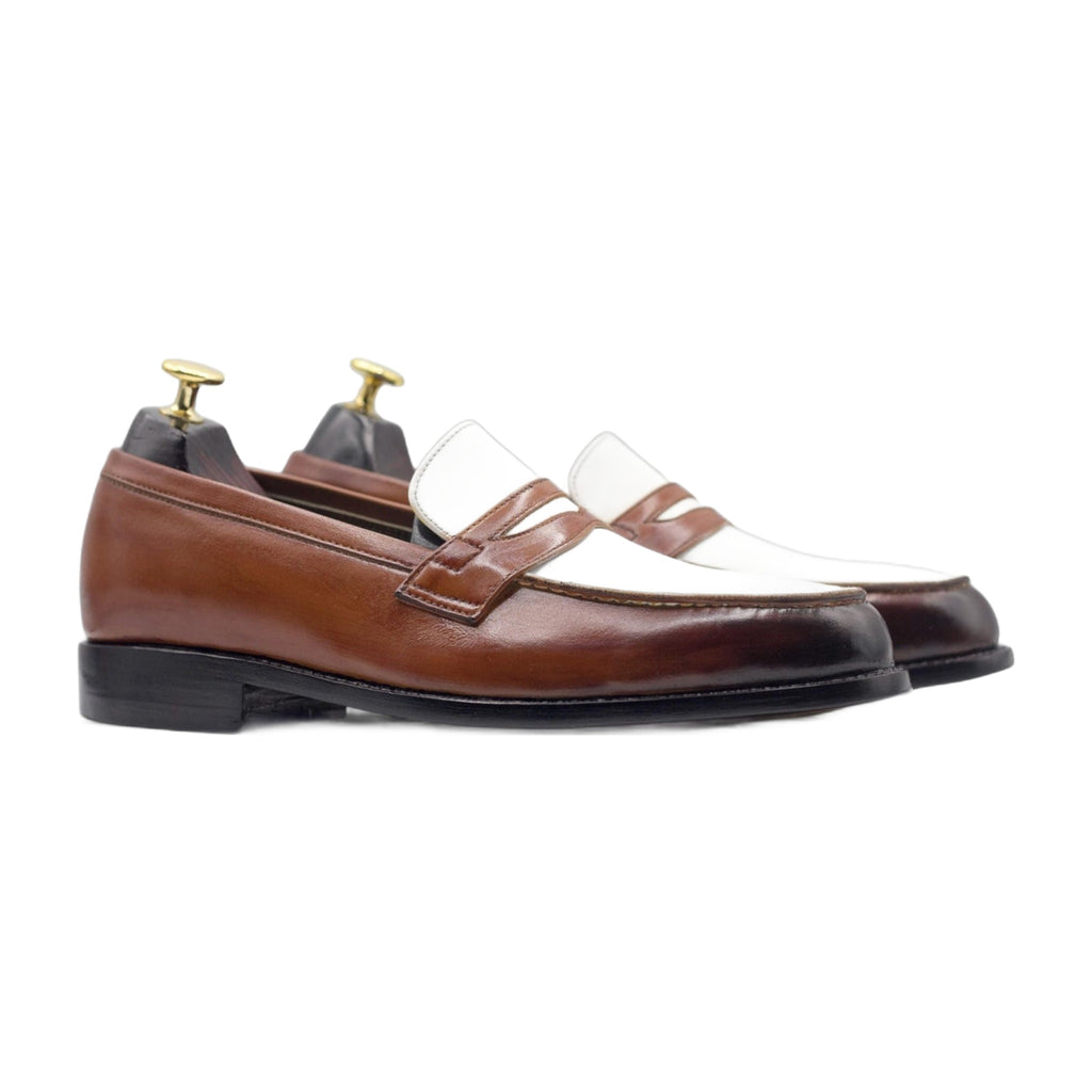 Handmade Two-Tone Brown & White Penny Loafers